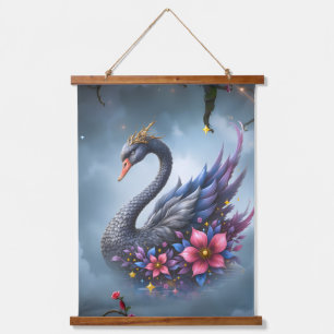 Crowned Moon Swan – Guardian of the Silent Lake.  Hanging Tapestry
