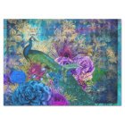 Crowned Peacock on Blue Purple Floral Decoupage