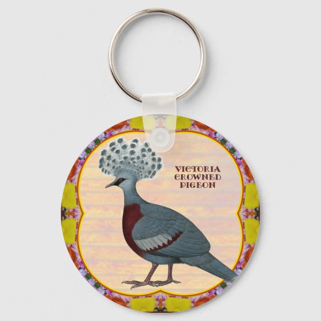 Crowned Pigeon Floral Key Ring (Front)