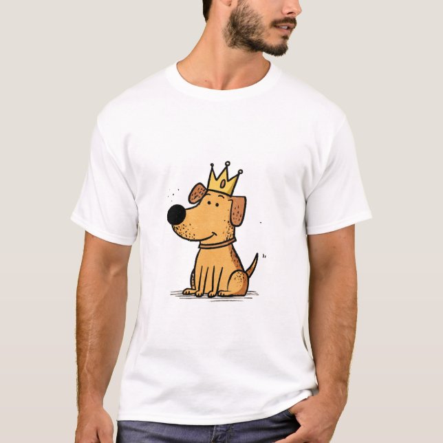 Crowned Pup – Cute Cartoon Dog King T-Shirt (Front)