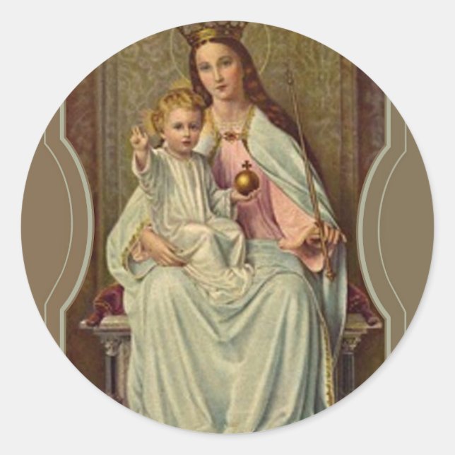 Crowned Queen of Heaven Infant Jesus holding Globe Classic Round Sticker (Front)