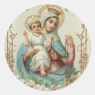 Crowned Queen of Heaven Infant Jesus w Rosary Classic Round Sticker