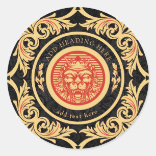 Crowned Royal Lion Monogram Classic Round Sticker