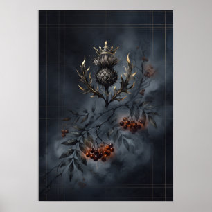 Crowned Scottish Thistle Rowan Dark Tartan Poster