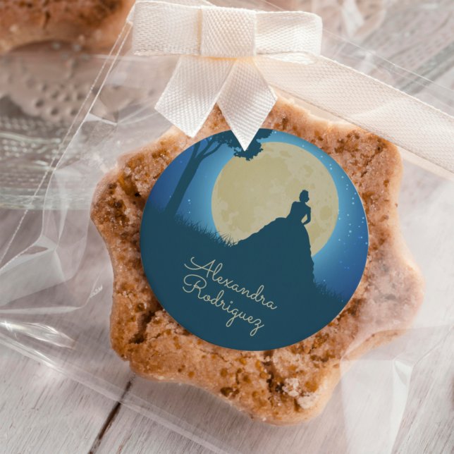 Crowned Silhouette with Moon Quinceanera Classic Round Sticker (Creator Uploaded)