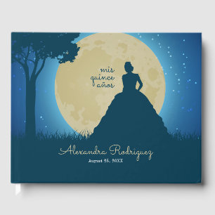 Crowned Silhouette with Moon Quinceanera Guest Book