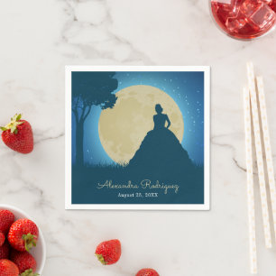 Crowned Silhouette with Moon Quinceanera Napkin