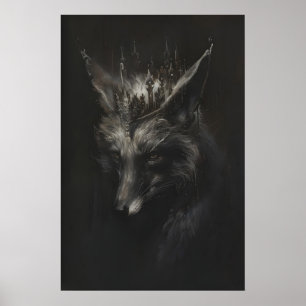 Crowned Silver Fox Art Printable, Wild Animal Wall Poster