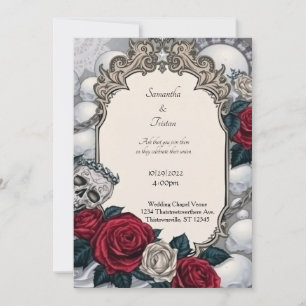 Crowned Skull and Roses Frame Gothic Wedding Invitation