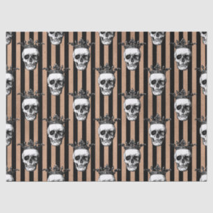 Crowned Skulls on Black and Tan Striped Decoupage Tissue Paper
