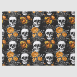 Crowned Skulls with Orange Roses Decoupage Tissue Paper