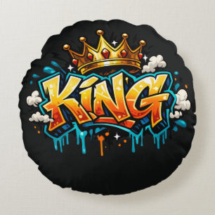 Crowned Street King Graffiti Round Cushion