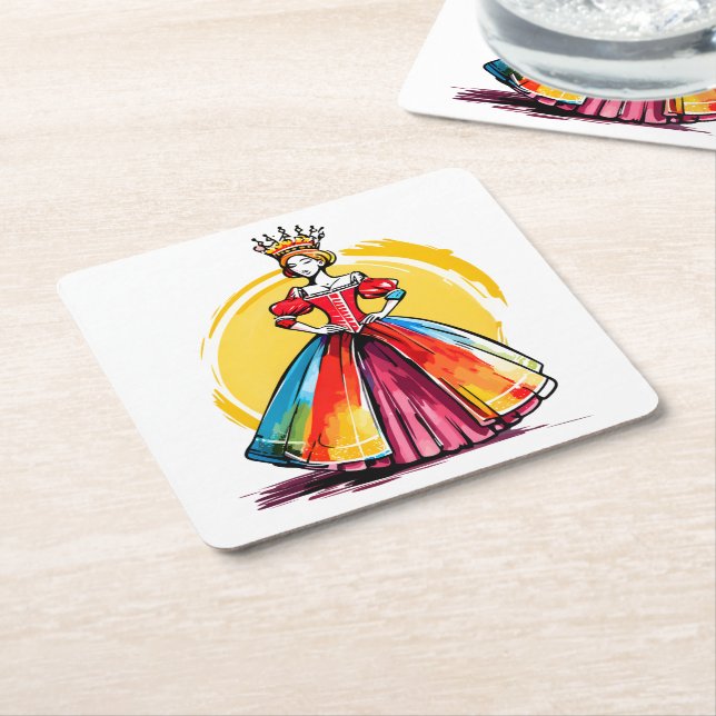 Crowned Sun Queen Square Paper Coaster (Angled)