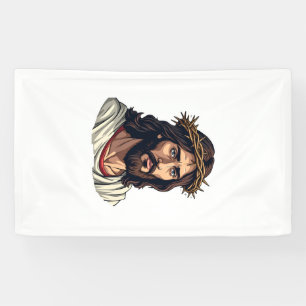 Crowned Thorns Jesus Vintage Etching Shirt Banner