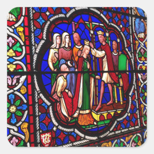 Crowning of Esther - Stained Glass Window Square Sticker