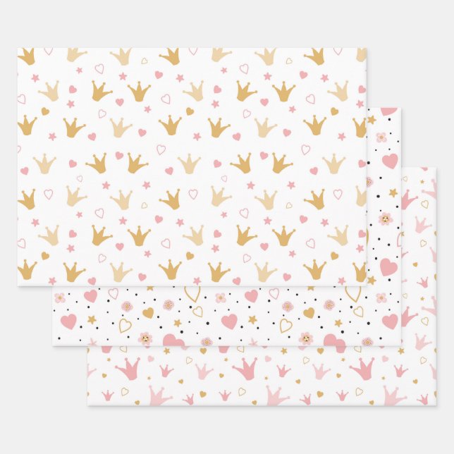 Crowns and Hearts  Wrapping Paper Sheet (Set)