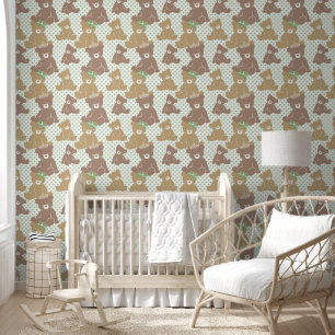 Crowns & Bows Teddy Bear Nursery Sage Polka Dots Wallpaper