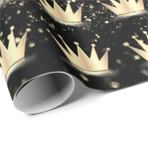 Crowns Glitter Black Sparkly Gold Champaigne Lux Wrapping Paper