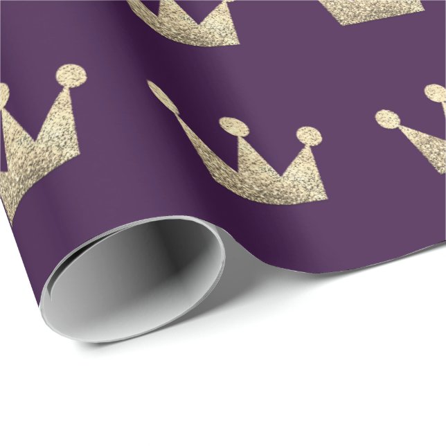 Crowns Glitter Gold Graduation VIP Purple Amethyst Wrapping Paper (Roll Corner)