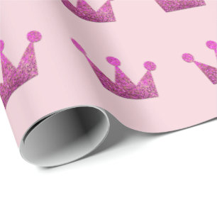 Crowns Glitter Pink Graduation Pink Fuchsia Pastel Wrapping Paper