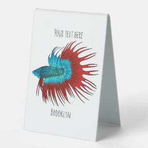 Crowntail betta fish cartoon illustration