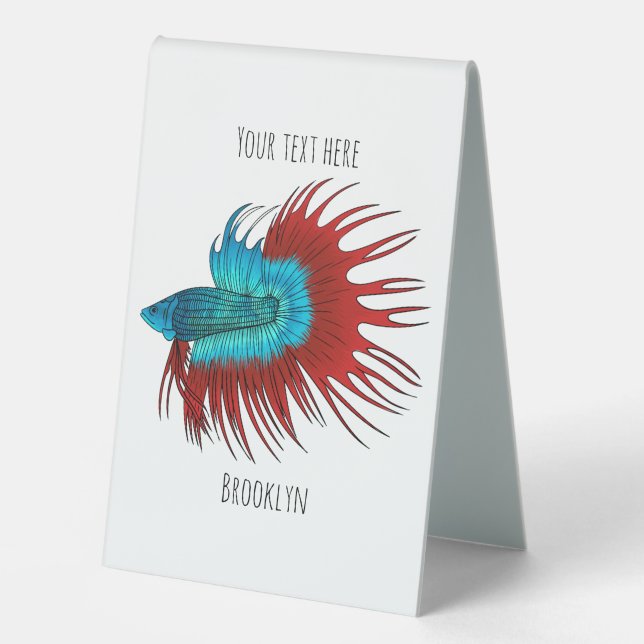 Crowntail betta fish cartoon illustration (Front)