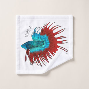 Crowntail betta fish cartoon illustration bath towel set