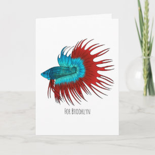 Crowntail betta fish cartoon illustration card