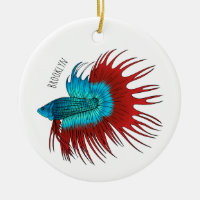 Crowntail betta fish cartoon illustration