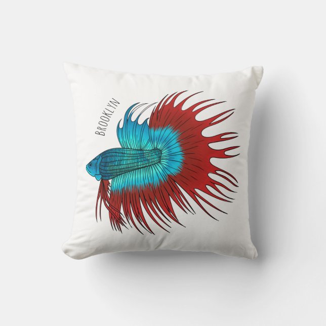Crowntail betta fish cartoon illustration cushion (Front)