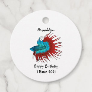 Crowntail betta fish cartoon illustration favour tags