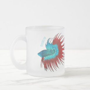 Crowntail betta fish cartoon illustration frosted glass coffee mug