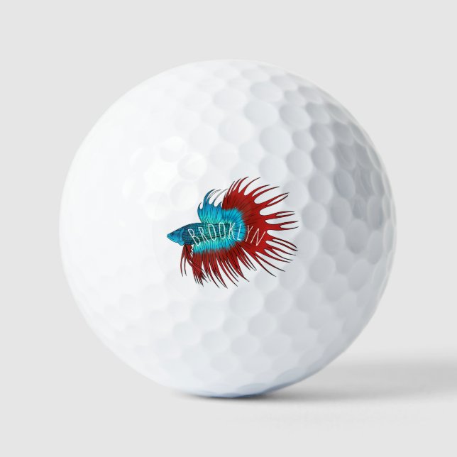 Crowntail betta fish cartoon illustration golf balls (Front)