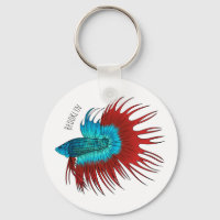 Crowntail betta fish cartoon illustration