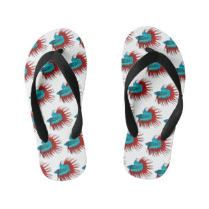 Crowntail betta fish cartoon illustration kid's flip flops