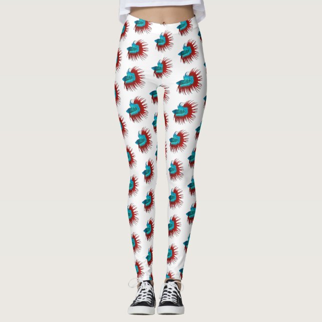 Crowntail betta fish cartoon illustration leggings (Front)