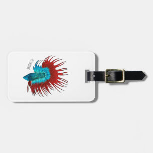 Crowntail betta fish cartoon illustration luggage tag