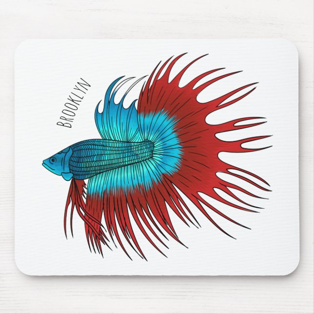Crowntail betta fish cartoon illustration mouse mat (Front)