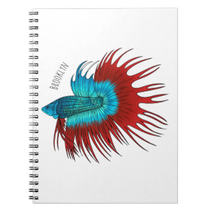 Crowntail betta fish cartoon illustration notebook