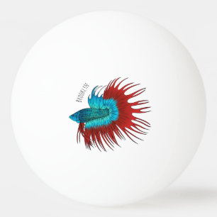 Crowntail betta fish cartoon illustration ping pong ball