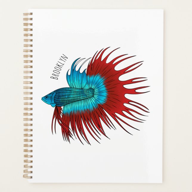 Crowntail betta fish cartoon illustration planner (Front)
