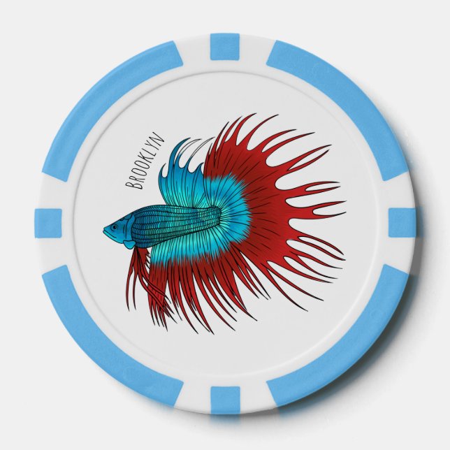Crowntail betta fish cartoon illustration poker chips (Front)