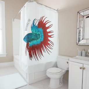Crowntail betta fish cartoon illustration shower curtain
