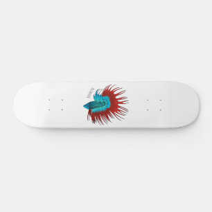 Crowntail betta fish cartoon illustration skateboard