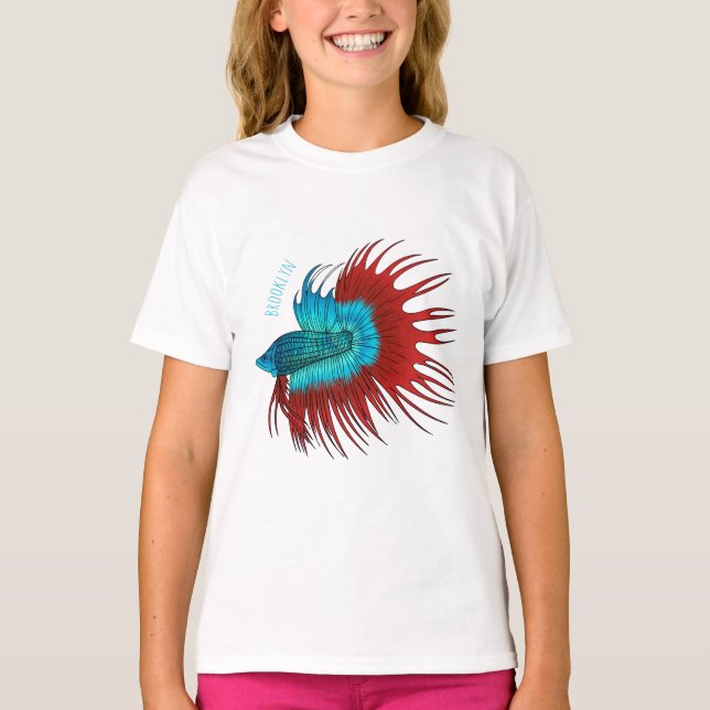 Crowntail betta fish cartoon illustration T-Shirt (Front)