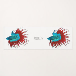 Crowntail betta fish cartoon illustration  yoga mat