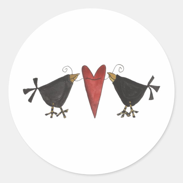 Crows and Heart Classic Round Sticker (Front)
