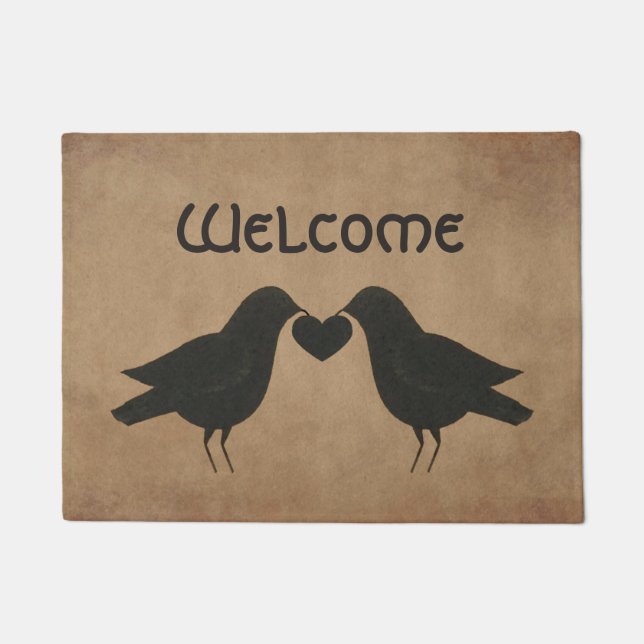 Crows And Heart Welcome Door Mat (Front)