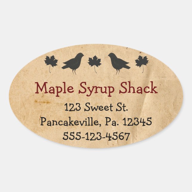 Crows And Maple Leaves Maple Syrup Oval Sticker (Front)