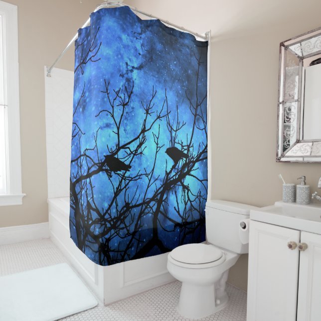 Crows Attempted Murder-Blue Skies Shower Curtain (In Situ)
